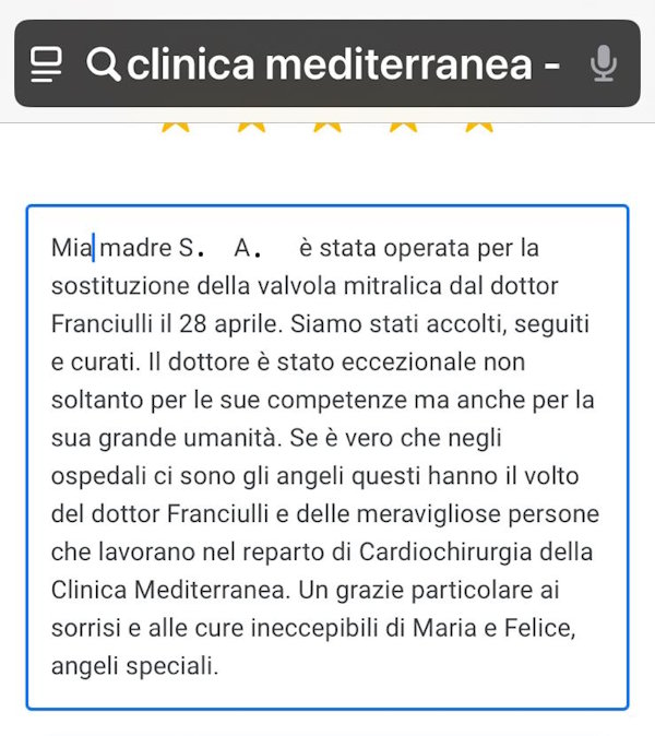 peziente operata alla valvola mitrale tutto ok
